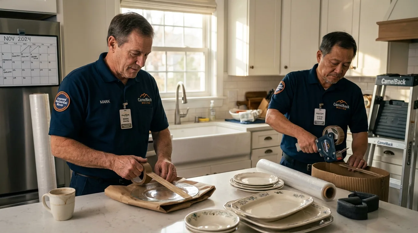 Professional crew packing kitchen dishware in Frankston, TX